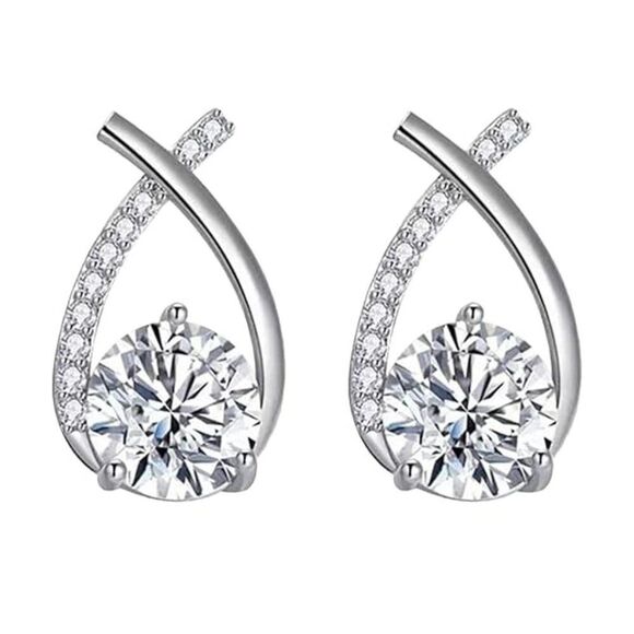 Cross Fishtail Zircon Earrings, Teardrop Fashion Silver Earrings - Picture 1 of 5
